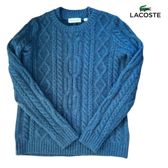 Lacoste Womens Long Sleeve Cableknit Crewneck Wool Blend Sweater Sz 32 - Picture 1 of 13